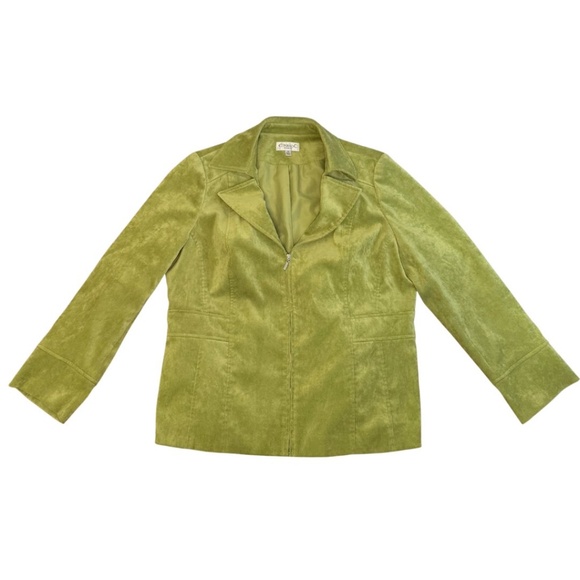 Green Apple Suede Style Zip Front Long Sleeve Jacket Size Women's 16 - Picture 2 of 3